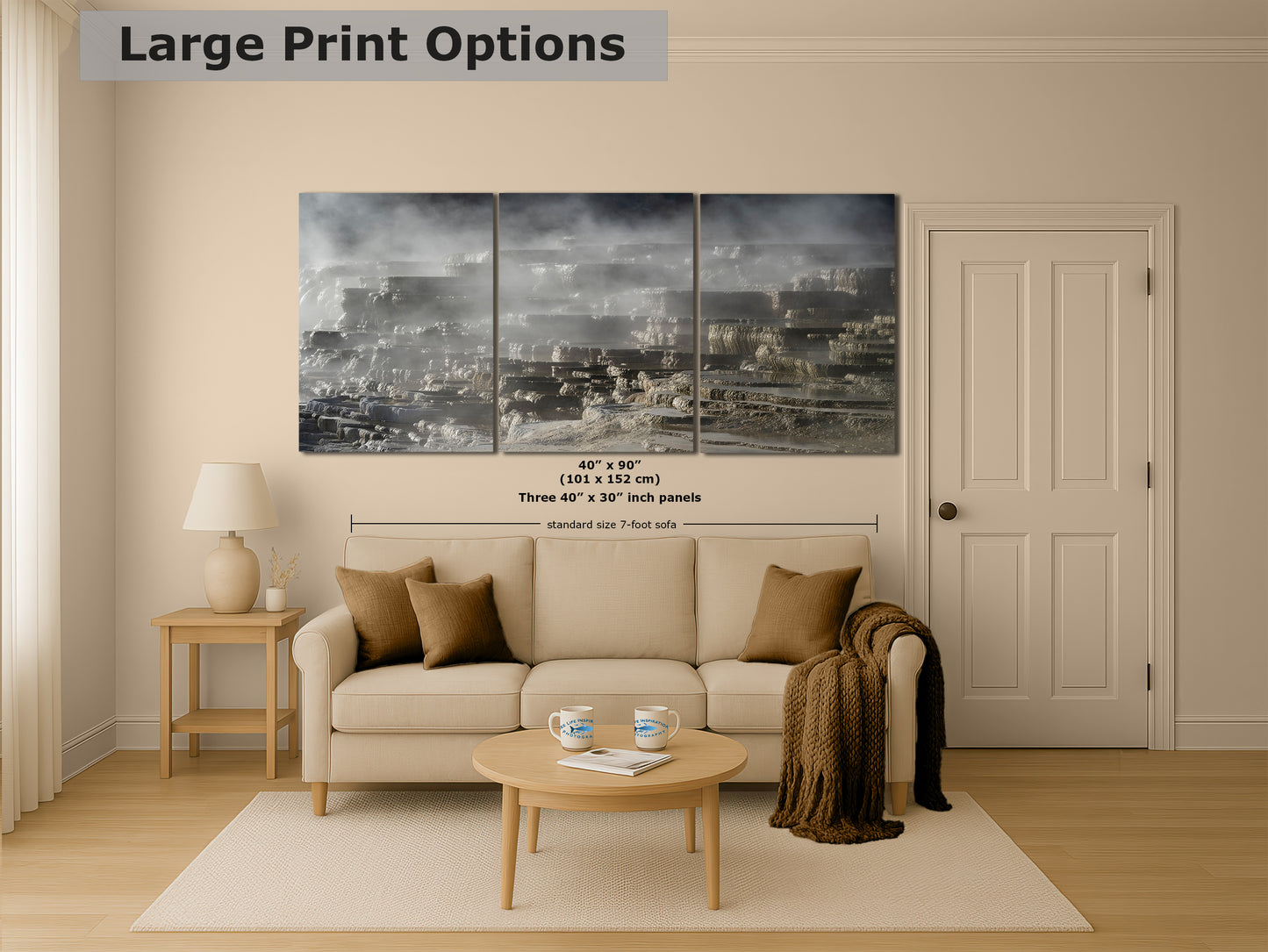 Mammoth Hot Springs Yellowstone National Park Nature Photo | Wyoming Mountain Picture Relaxation Artwork for Meditation or House Decor