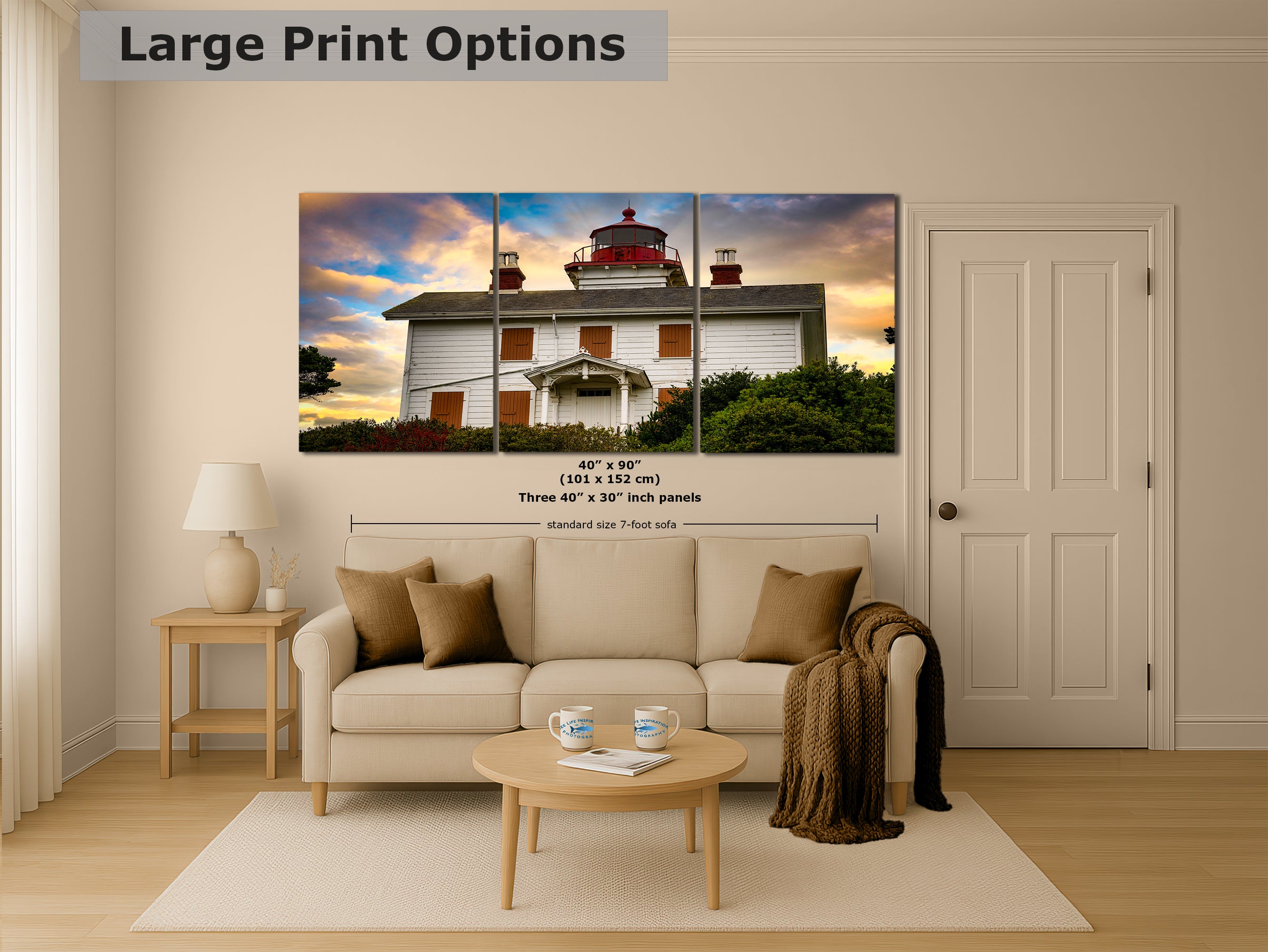 Yaquina Bay Lighthouse Picture, Oregon Coast Ocean Picture, Pacific Northwest Beach Photo Wall Art for Office and Relaxation