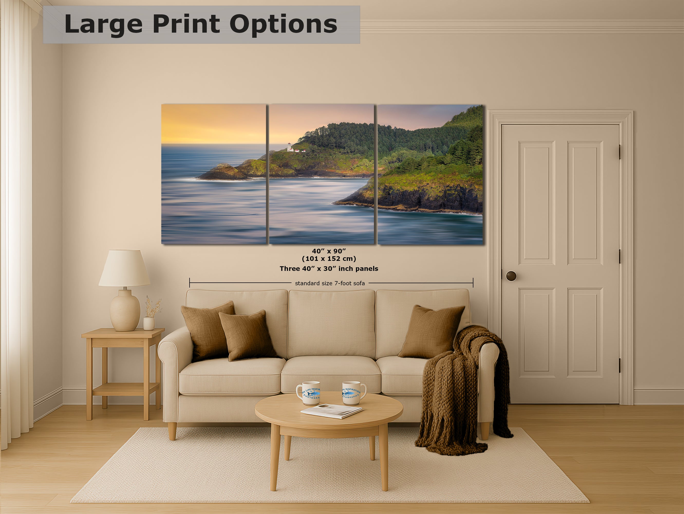 Haceta Head Lighthouse Picture, Oregon Coastline Ocean Picture, Pacific Northwest Beach Photo Framed Coastal Decor for Ocean Lovers