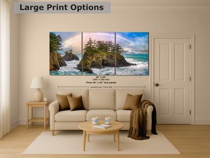 Oregon Coast Ocean Picture, Pacific Northwest Rainbow Nature Photo Relaxation Artwork for Meditation, Apartment, Office & House Decor