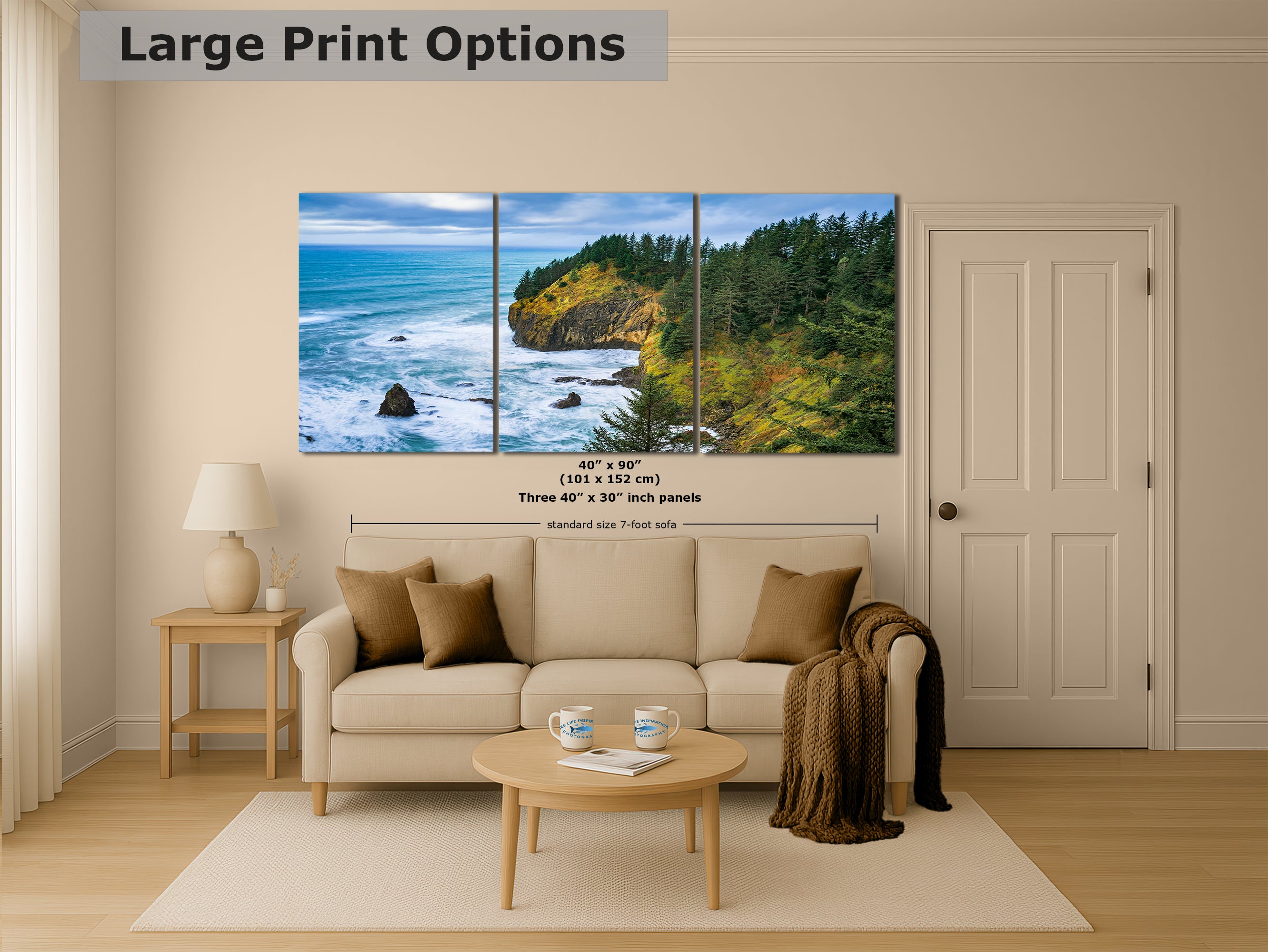 Oregon Coast Ocean Picture, Pacific Northwest Coastline Nature Photo Relaxation Artwork for Meditation, Apartment, Office & House Decor