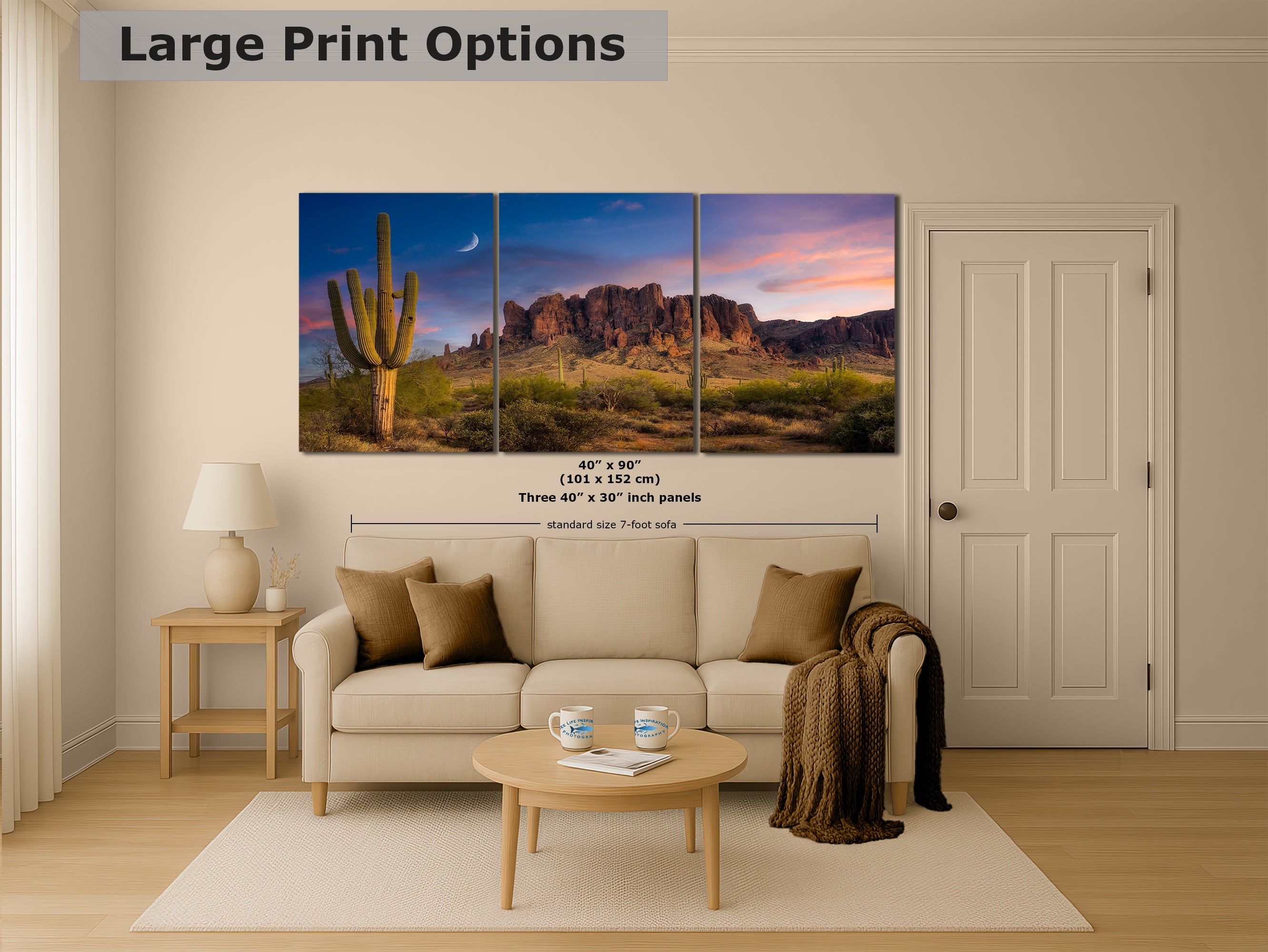 Arizona Desert Picture Sunset, Saguaro Cactus Artwork Nature Photo, Southwestern Wall Art of Superstition Mountains at Lost Dutchman State Park