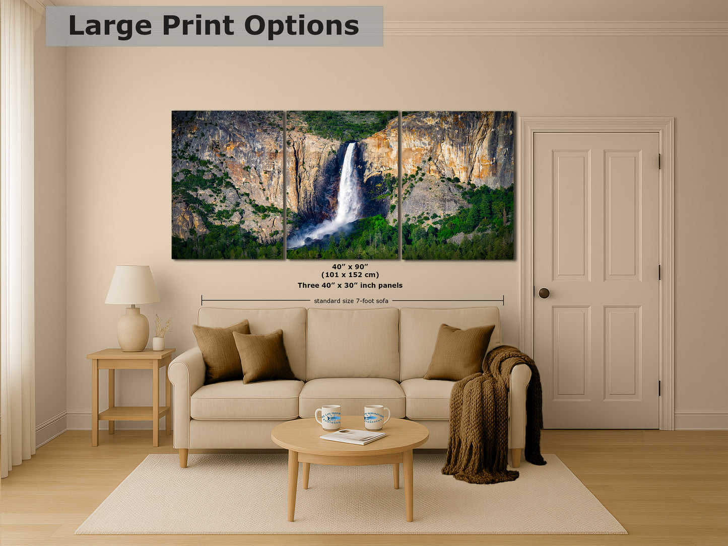 Bridalveil Falls Yosemite National Park Nature Photo Close Up, Relaxation Artwork Waterfall Picture for Meditation, Dorm Room, Office, and House Decor