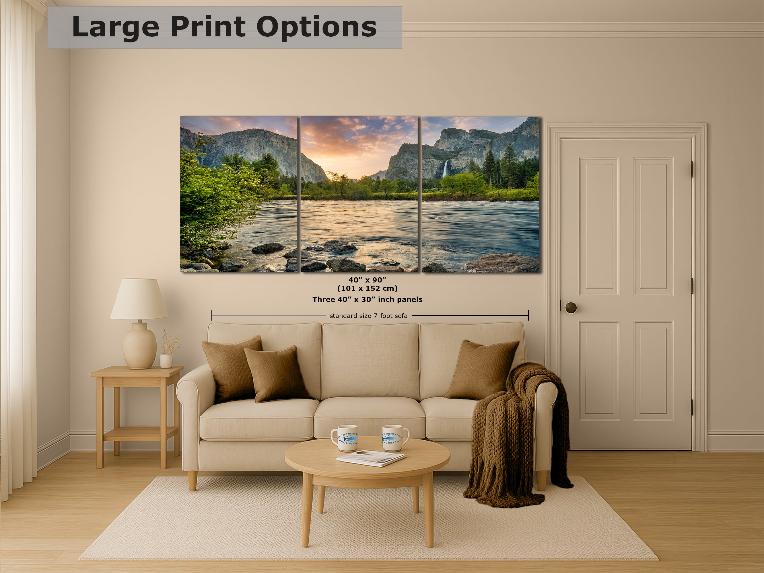 Yosemite National Park Mountain Picture Nature Photo Relaxation Artwork with El Capitan, Bridalveil Falls for Mediation & House Decor