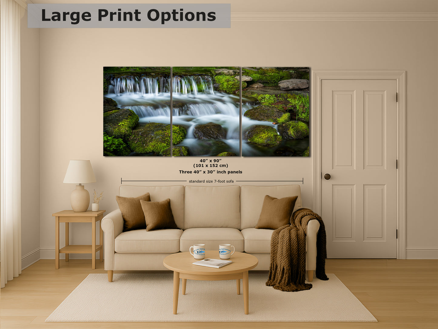 Yosemite National Park Cascading Waterfall Picture Nature Photo Relaxation Artwork for Meditation, Office, Apartment, and House Decor