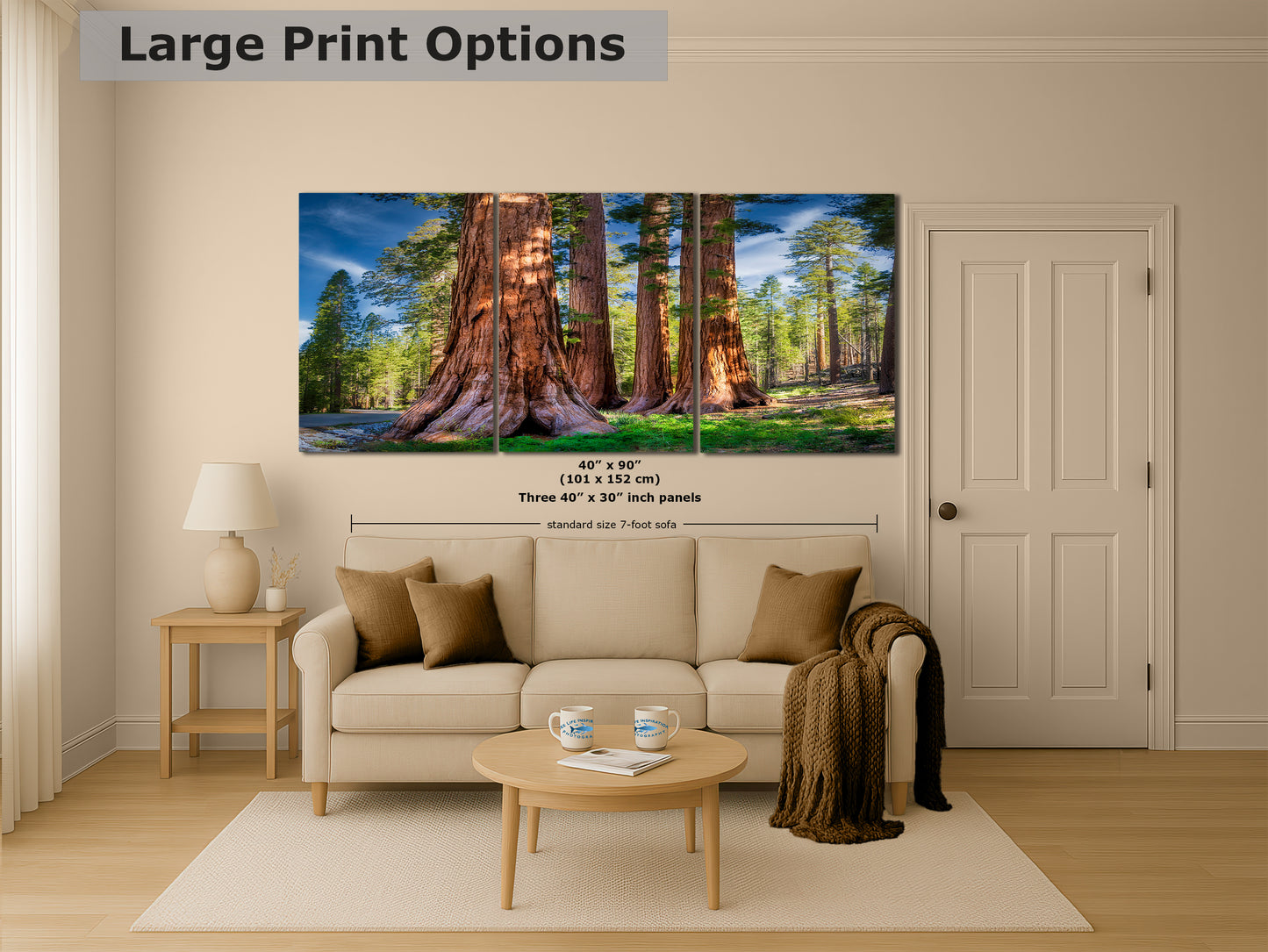 Giant Sequoia Tree Forest Picture Nature Photo, Redwood Trees Forest Bathing for Relaxation and Meditation in Living Room and Office