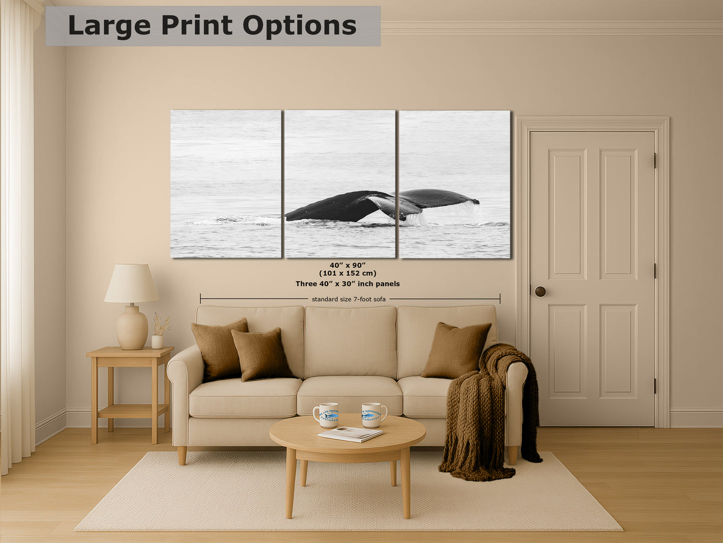 Humpback Whale Marine Mammal Wildlife Photography, Black and White, Monterey Bay Ocean Scene Art Print for Nature Lovers and Marine Conservation Decor
