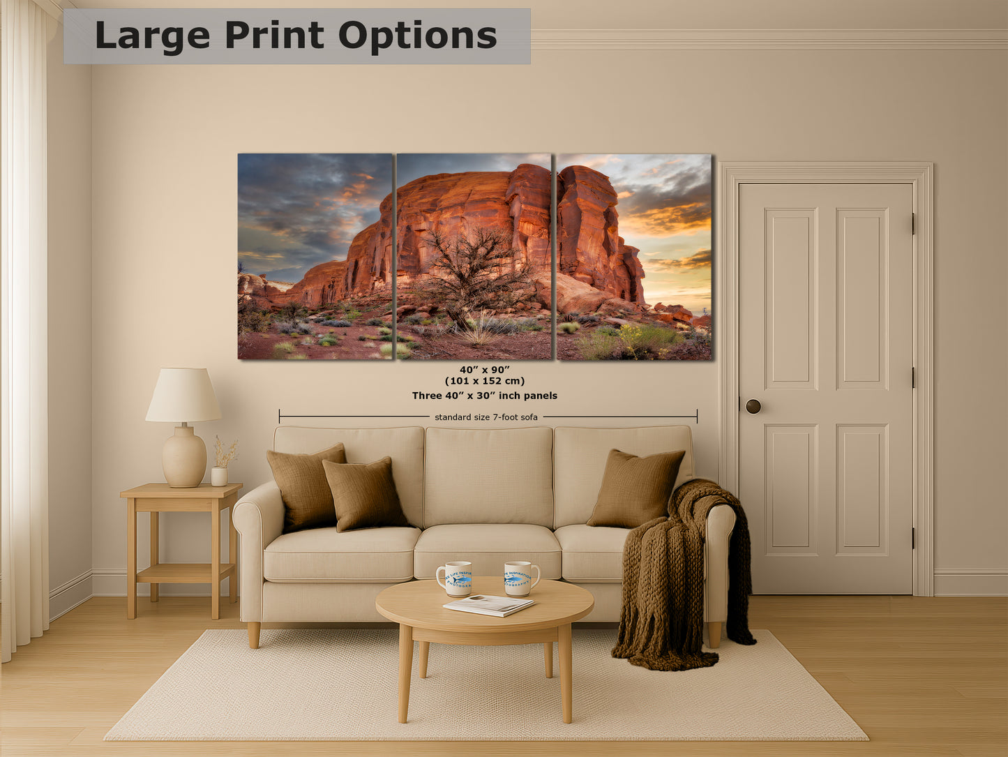 Monument Valley Arizona Desert Picture Cactus Nature Photo, Bohemian Style Relaxation Artwork for Meditation, Apartment, Office & House Decor