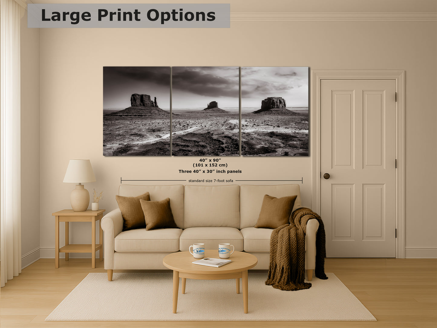 Monument Valley Arizona Desert Picture, Black and White Nature Photo, Bohemian Style Relaxation Artwork for Meditation, Apartment, Office & House Decor