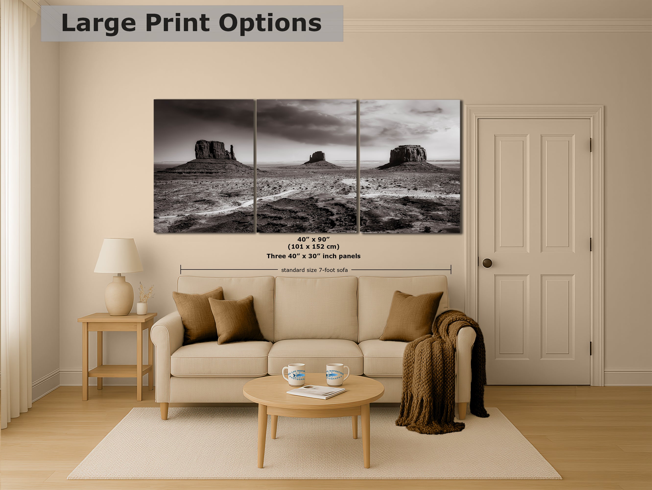 Monument Valley Arizona Desert Picture, Black and White Nature Photo, Bohemian Style Relaxation Artwork for Meditation, Apartment, Office & House Decor