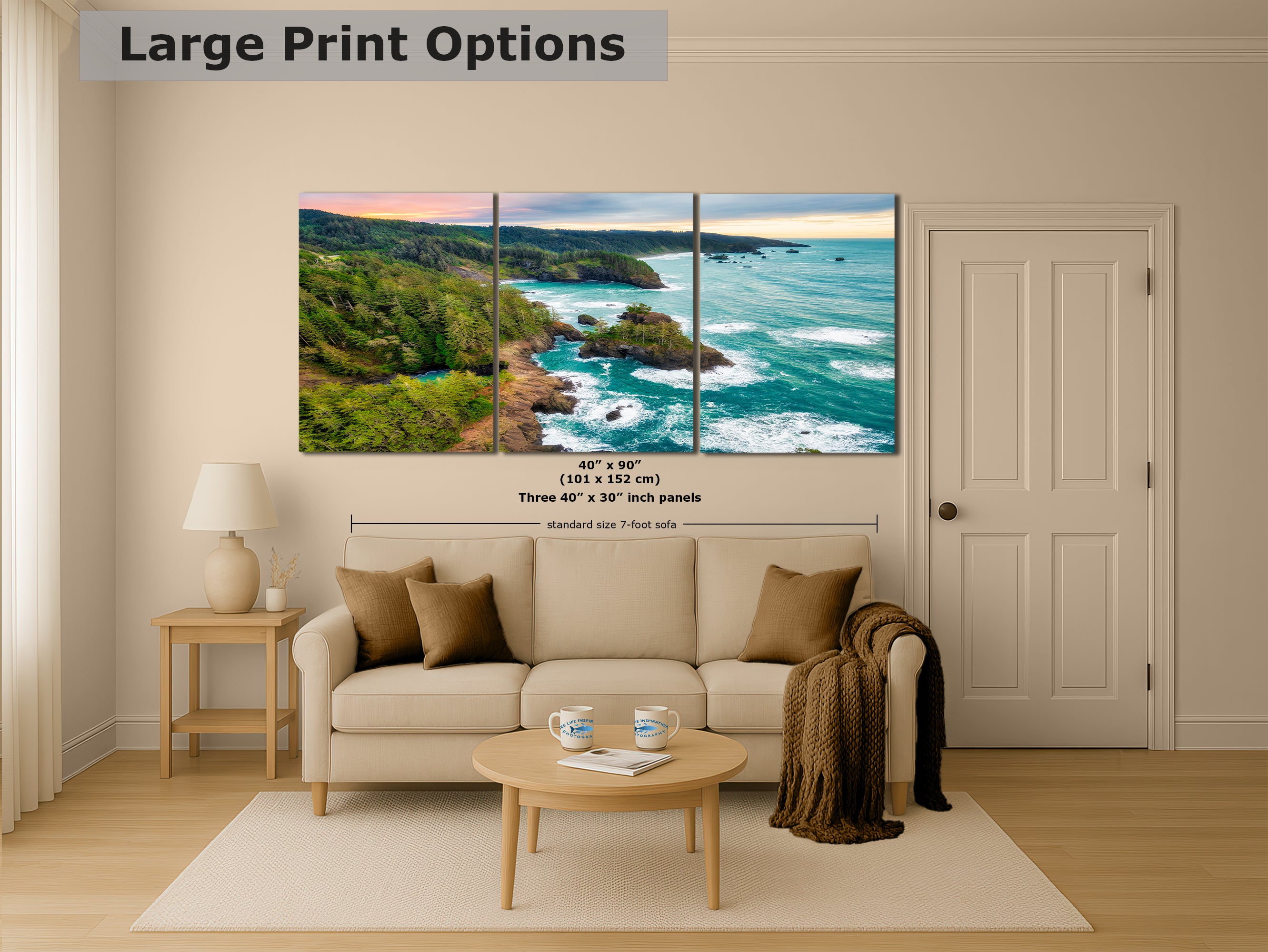 Oregon Coast Ocean Picture, Pacific Northwest Sunrise Nature Photo Relaxation Artwork for Meditation, Apartment, Office & House Decor