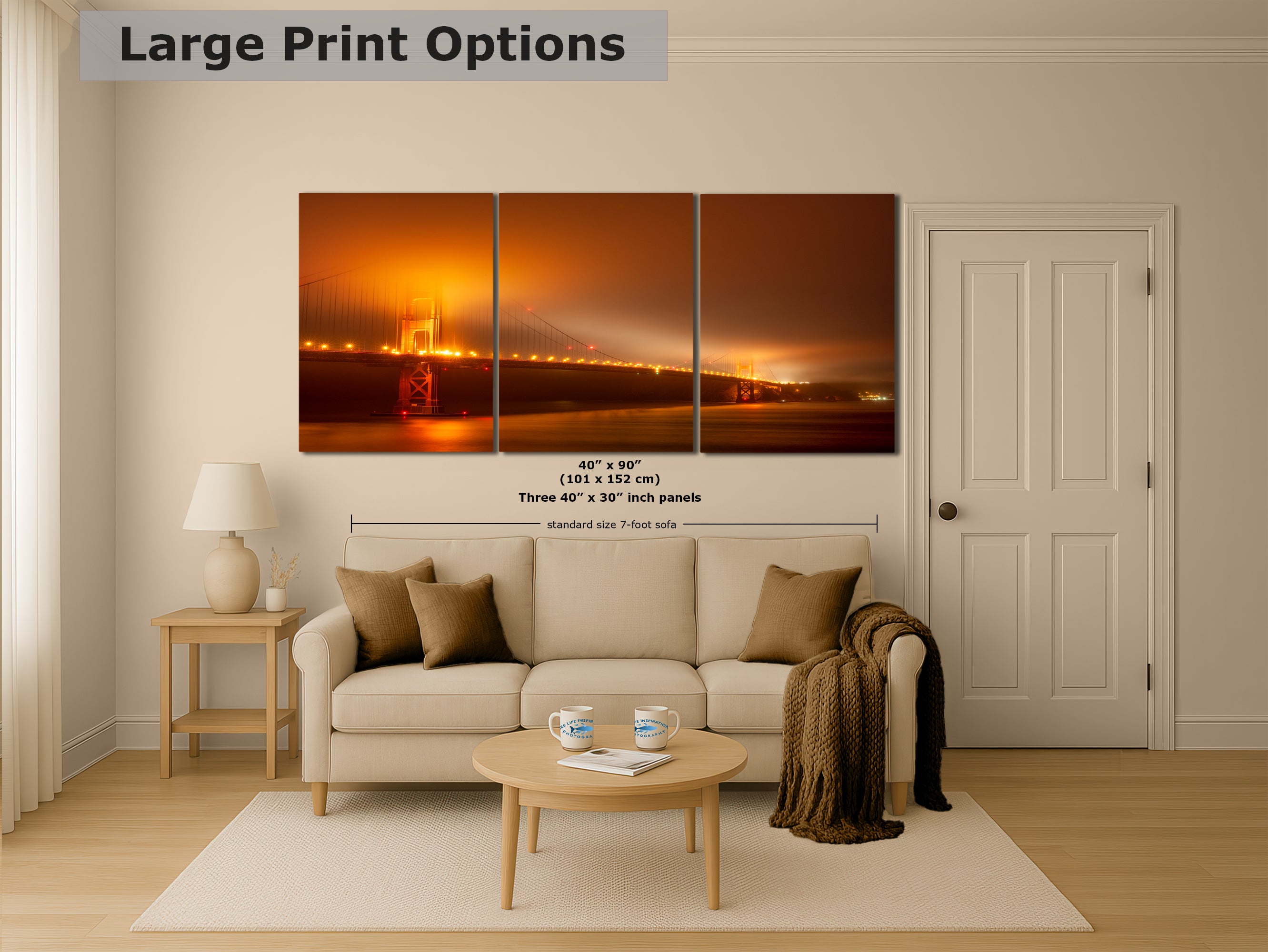 San Francisco Golden Gate Bridge Picture Foggy Night Wall Art | Fine Art Print for House Decor, Office, Dorm, Meditation, Relaxation Artwork