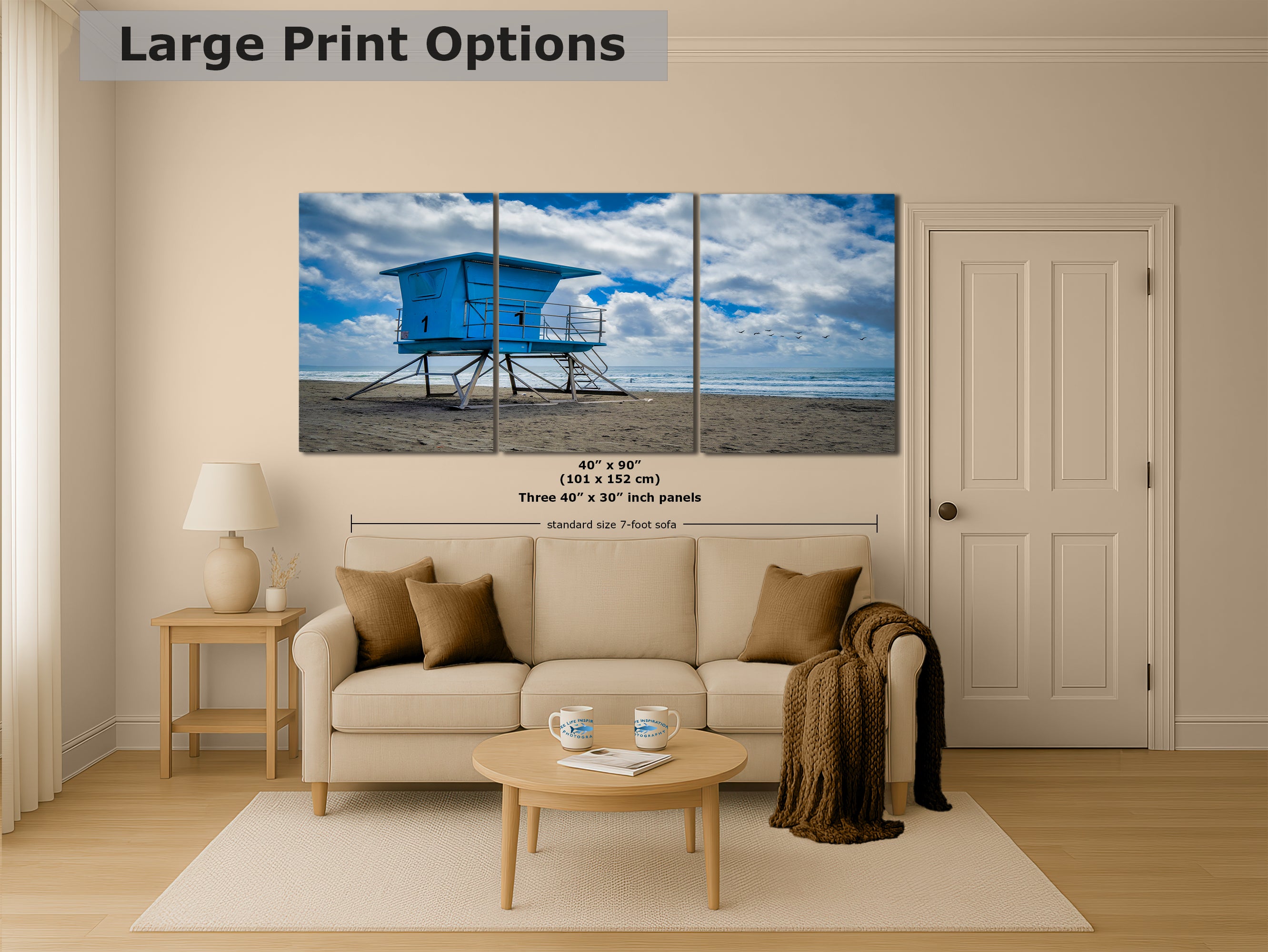 Southern California Coastline Lifeguard Tower Ocean Picture, Oceanside Relaxation Artwork for Meditation, Office, Dorm, and House Decor