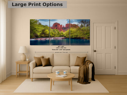 Cathedral Rock with Oak Creek, Sedona Arizona Desert Picture Nature Photo Relaxation Artwork for Meditation, Office, and House Decor