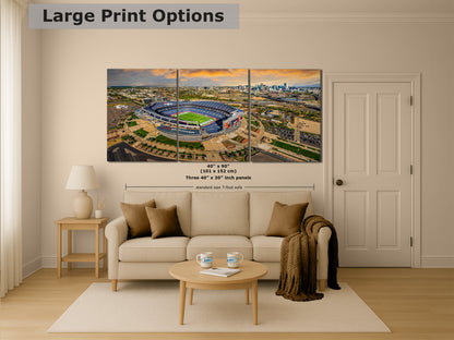 Denver Broncos Football Stadium | Mile High Stadium Denver Colorado Skyline Print | Sports Decor, Man Cave Art