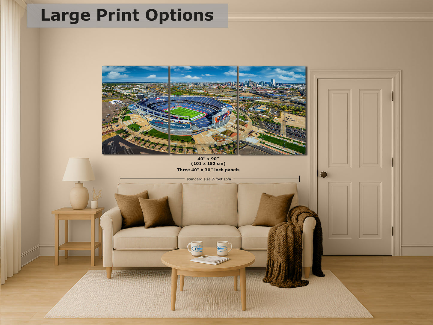 Denver Broncos Football, Mile High Stadium Denver Colorado Skyline Print Sports Decor, Man Cave Art