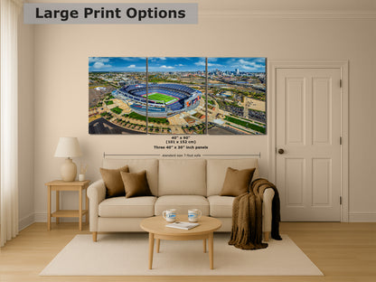 Denver Broncos Football, Mile High Stadium Denver Colorado Skyline Print Sports Decor, Man Cave Art