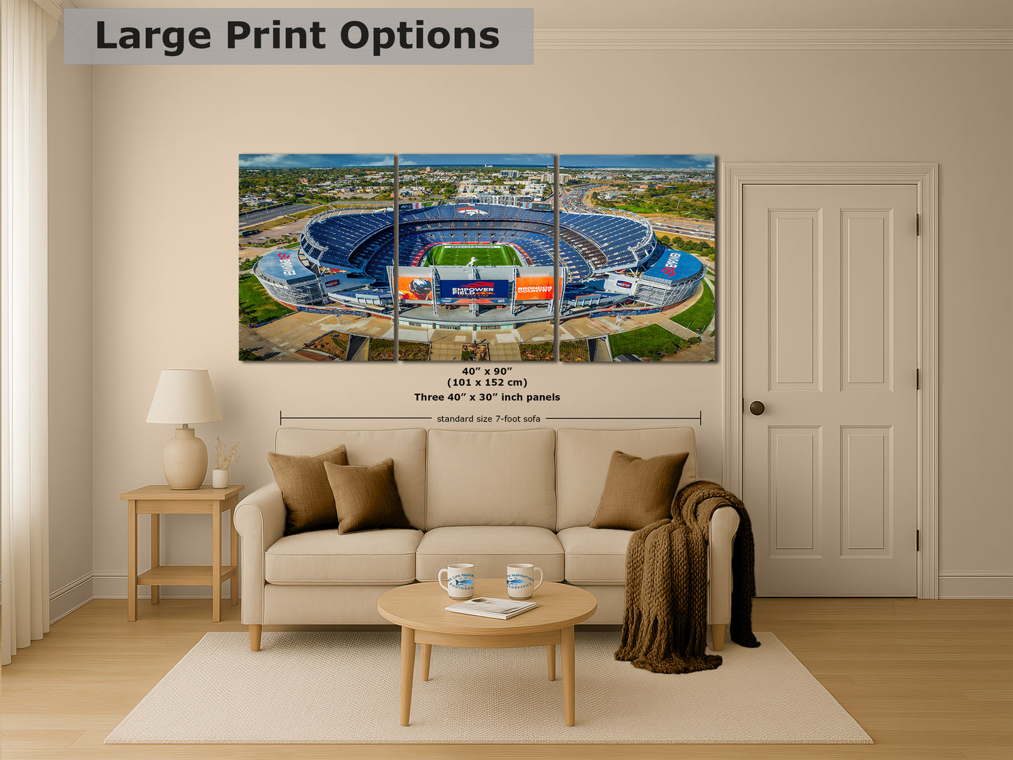 Denver Broncos Football Stadium, Mile High Stadium Denver Colorado Skyline Print, Sports Decor, Man Cave Art