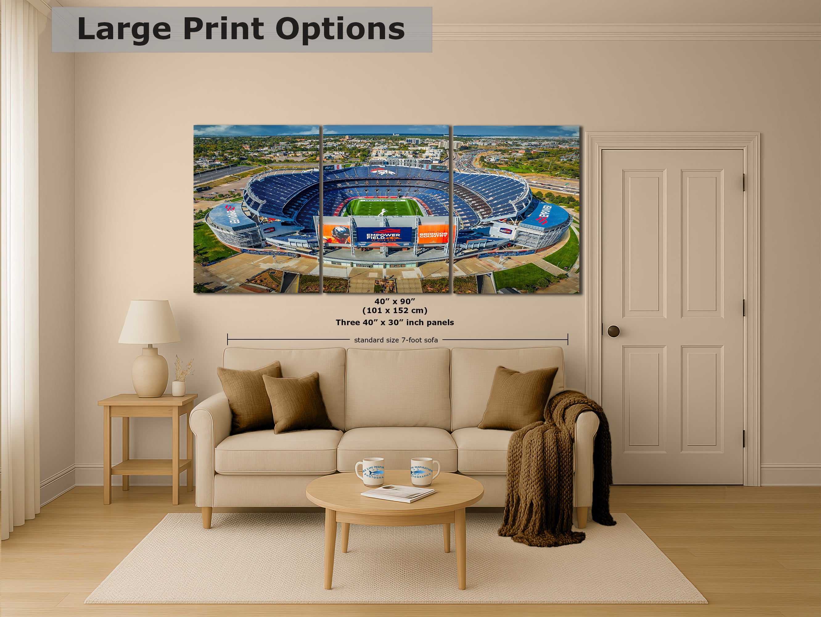 Denver Broncos Football Stadium, Mile High Stadium Denver Colorado Skyline Print, Sports Decor, Man Cave Art