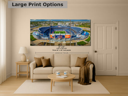 Denver Broncos Football Stadium, Mile High Stadium Denver Colorado Skyline Print, Sports Decor, Man Cave Art