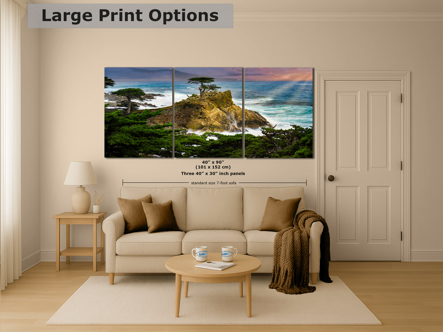 Lone Cypress Monterey Bay California Coastline Ocean Picture Nature Photo Relaxation Artwork for Meditation, Office, Dorm, House Decor