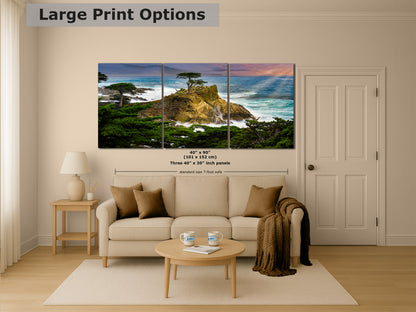 Lone Cypress Monterey Bay California Coastline Ocean Picture Nature Photo Relaxation Artwork for Meditation, Office, Dorm, House Decor