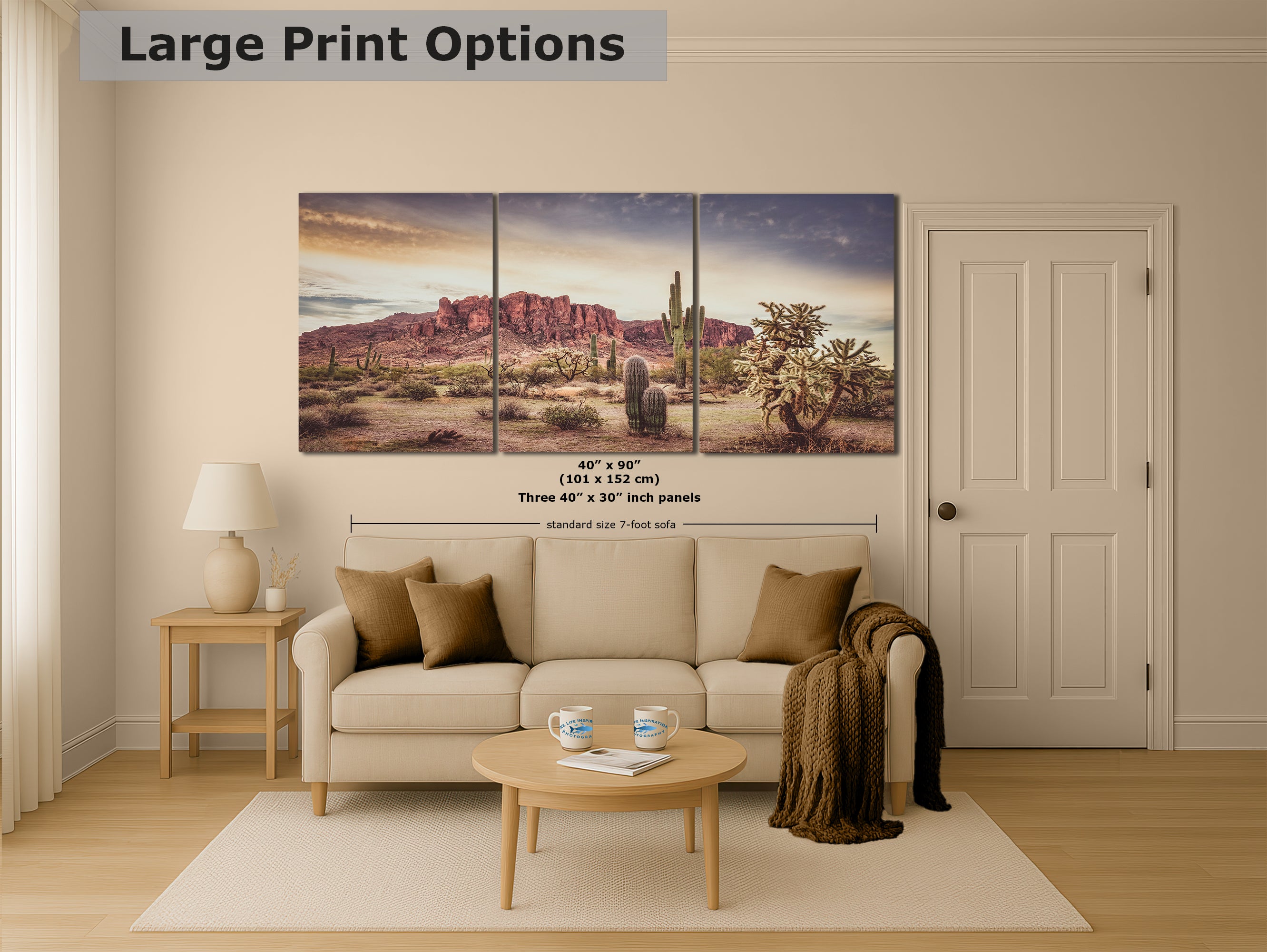 Arizona Desert Picture, Vintage Saguaro Cactus Artwork Nature Photo, Southwestern Wall Art of Superstition Mountains at Lost Dutchman State Park