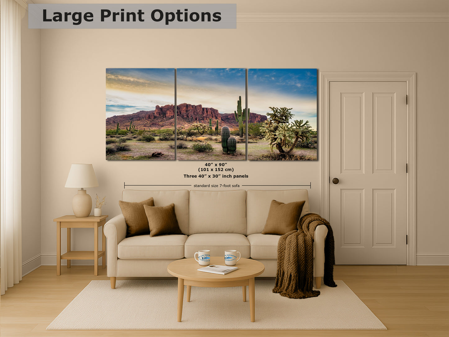Arizona Desert Picture Wall Art Saguaro Cactus Artwork Nature Photo, Southwestern Wall Art of Superstition Mountains at Lost Dutchman State Park