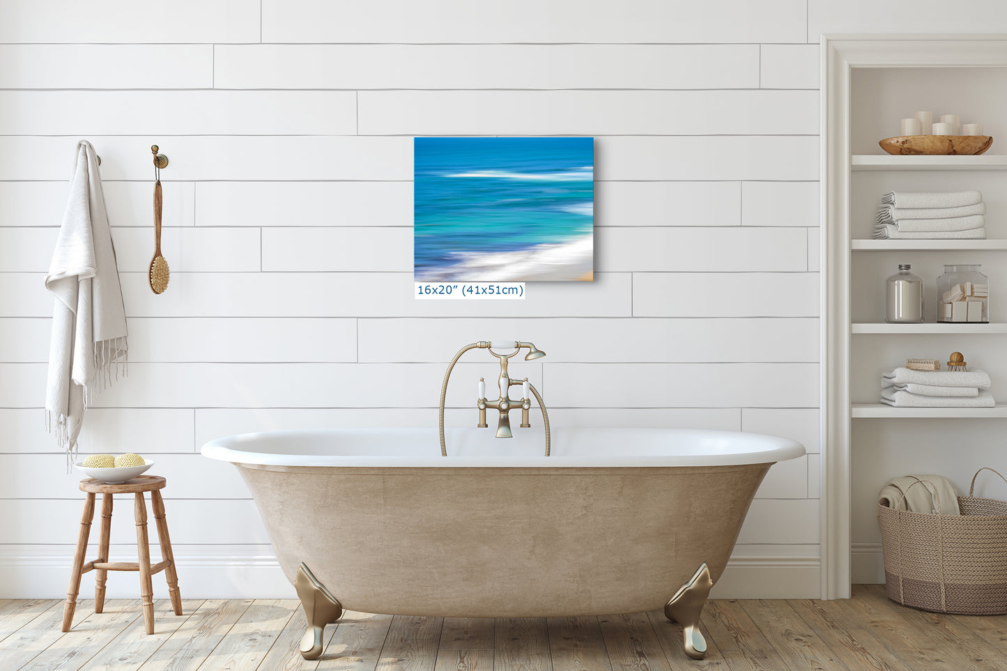 Bright Beach Waves Ocean Picture Impressionist Art Nature Photo, Relaxation Artwork for Coastal Meditation, Office, and House Decor