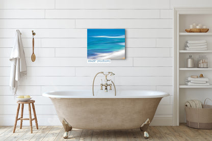 Bright Beach Waves Ocean Picture Impressionist Art Nature Photo, Relaxation Artwork for Coastal Meditation, Office, and House Decor