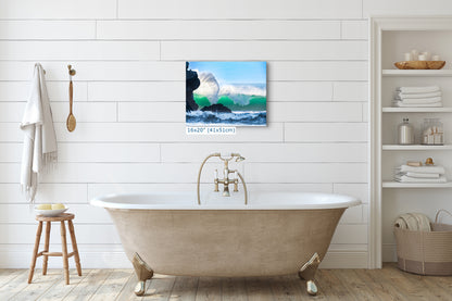 Beach Wave Ocean Picture, California Coastline Nature Photo Wall Decor, Morro Rock Artwork