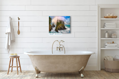 Oregon Coast Ocean Picture, Pacific Northwest Rainbow Nature Photo Relaxation Artwork for Meditation, Apartment, Office & House Decor