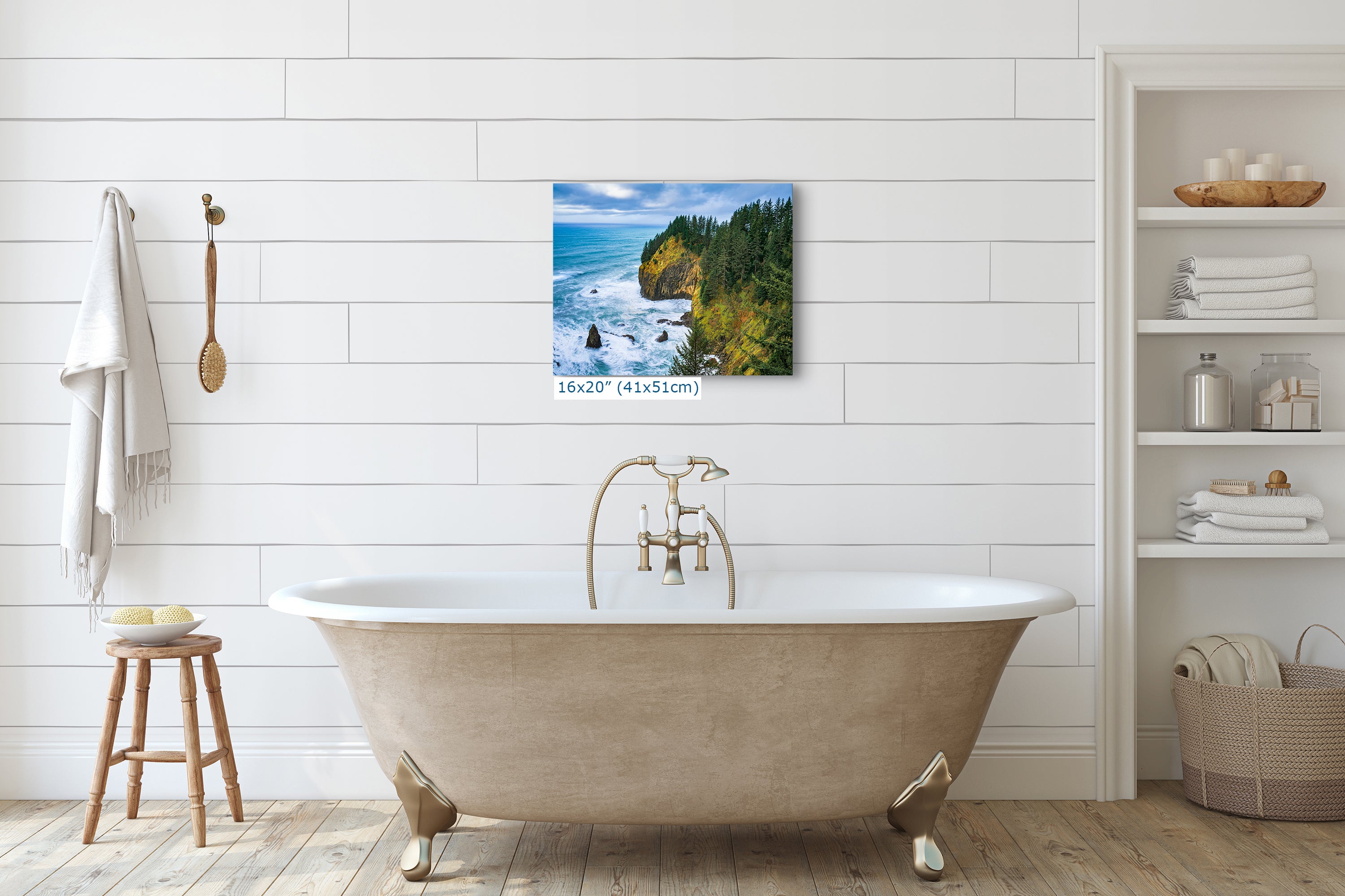 Oregon Coast Ocean Picture, Pacific Northwest Coastline Nature Photo Relaxation Artwork for Meditation, Apartment, Office & House Decor