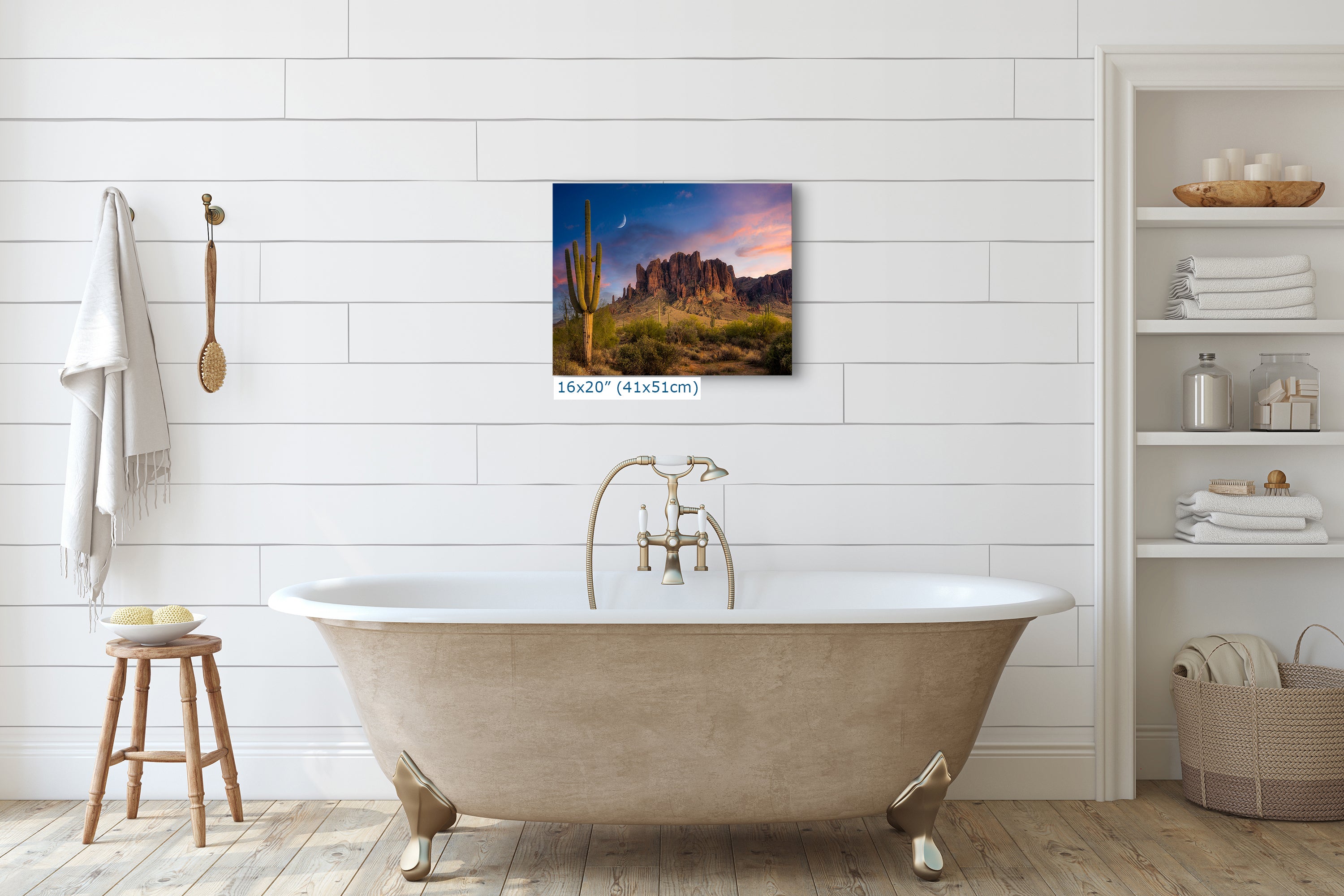 Arizona Desert Picture Sunset, Saguaro Cactus Artwork Nature Photo, Southwestern Wall Art of Superstition Mountains at Lost Dutchman State Park