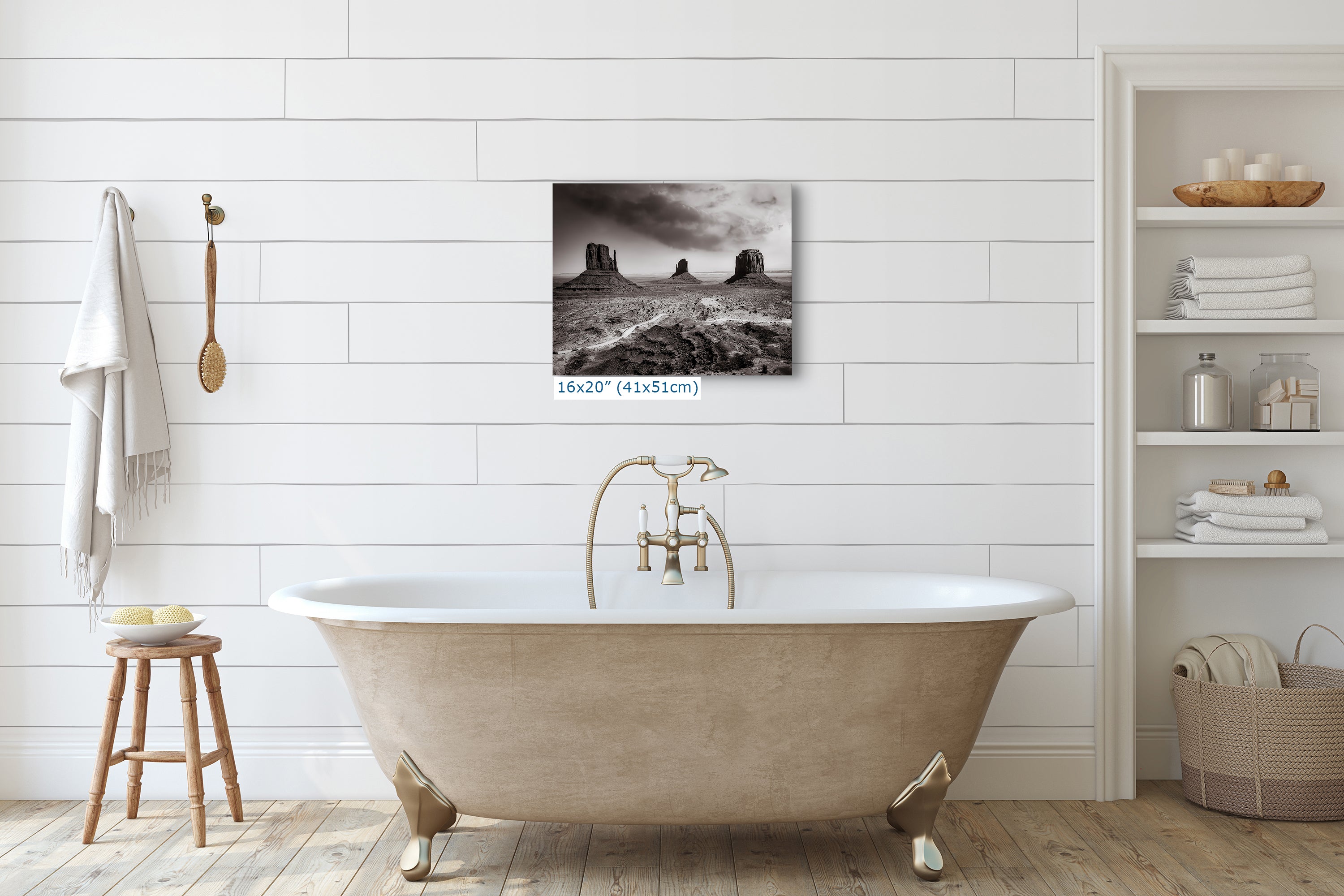 Monument Valley Arizona Desert Picture, Black and White Nature Photo, Bohemian Style Relaxation Artwork for Meditation, Apartment, Office & House Decor