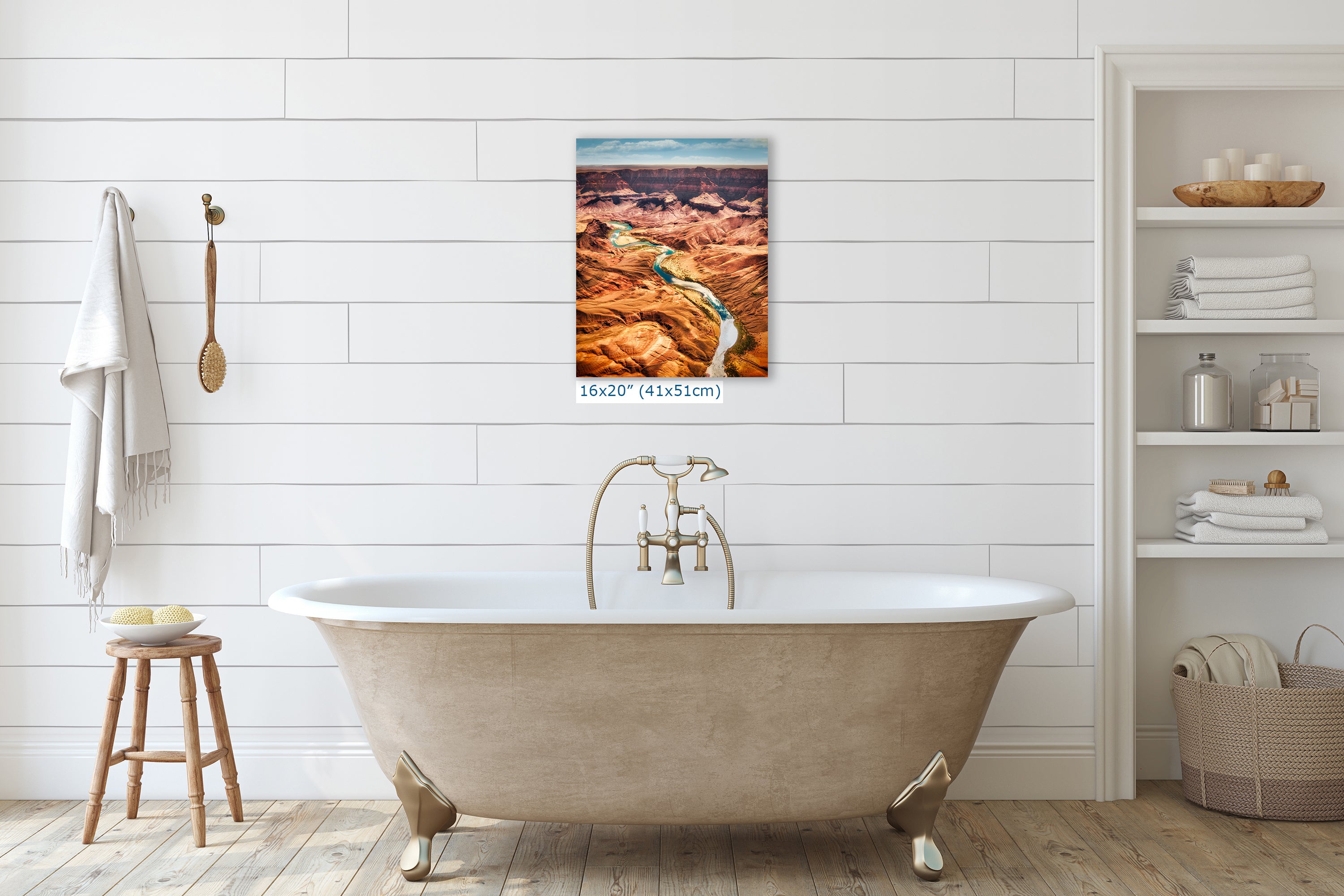 Grand Canyon National Park, Arizona Desert Picture Nature Photo with Colorado River, Bohemian Style Relaxation Artwork for Meditation, Office & House Decor