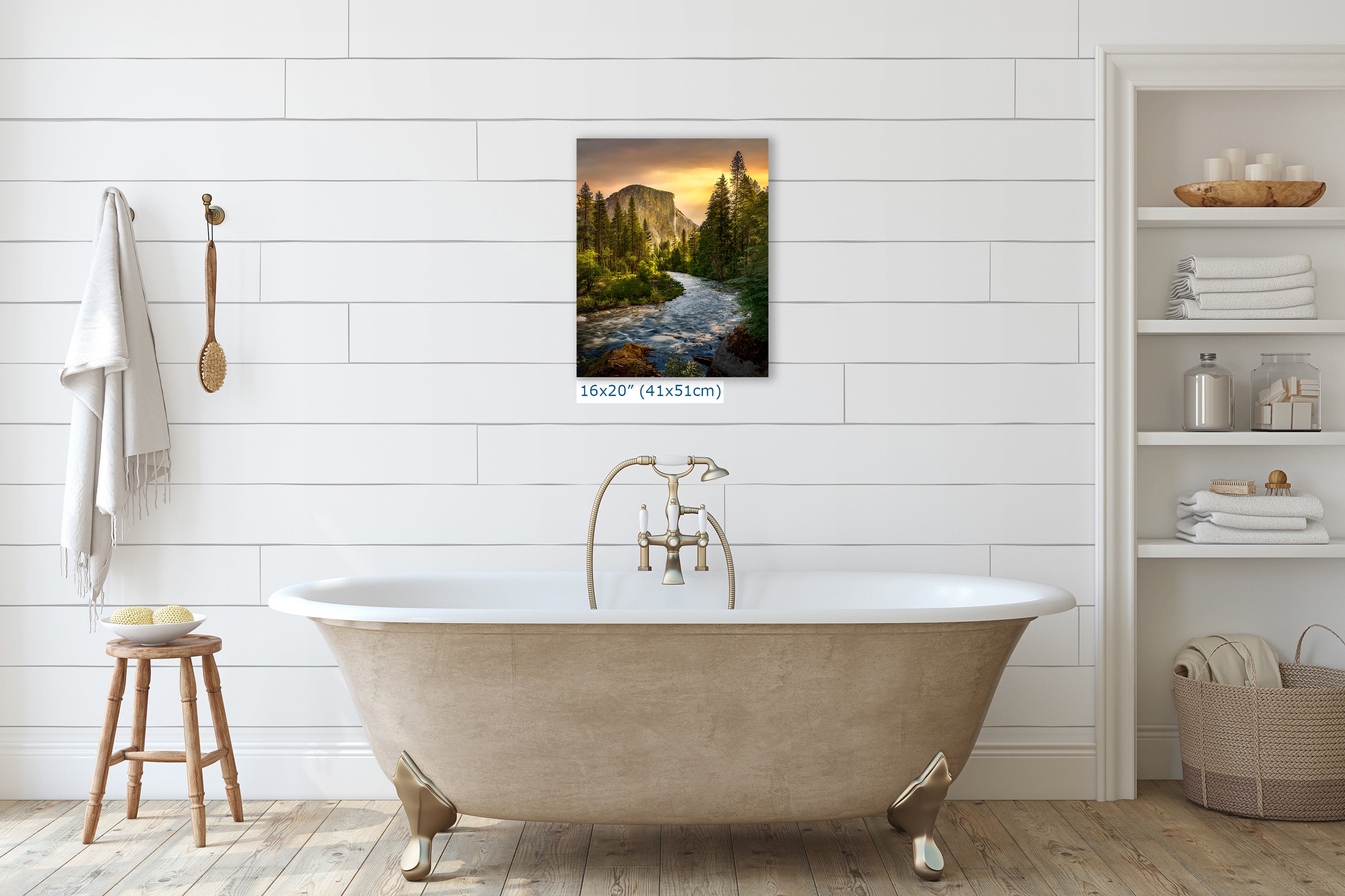 El Capitan Yosemite National Park Nature Photo with Merced River, Granite Mountain Picture Relaxation Artwork for Meditation, Dorm, Office, or House Decor