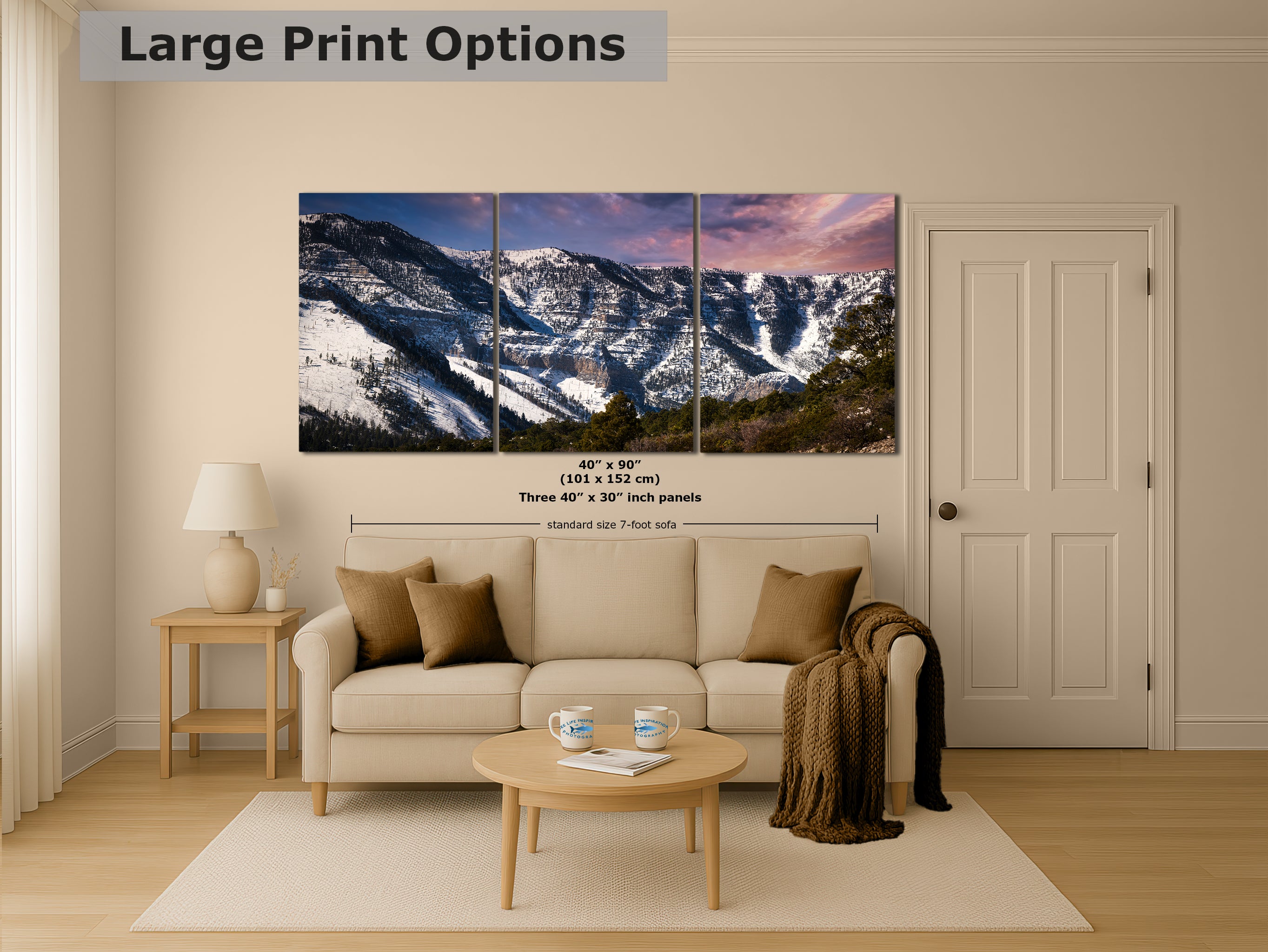 Mt Charleston Nevada Mountain Picture, Snowy Scenery Nature Photo Relaxation Artwork, Winter Landscape for Office, Dorm, Bohemian Decor