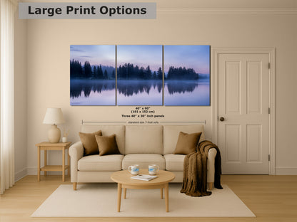 Yellowstone Lake Foggy Forest Picture, Reflection Nature Photo, Wyoming Landscape Relaxation Artwork for Meditation, Office, & House Decor