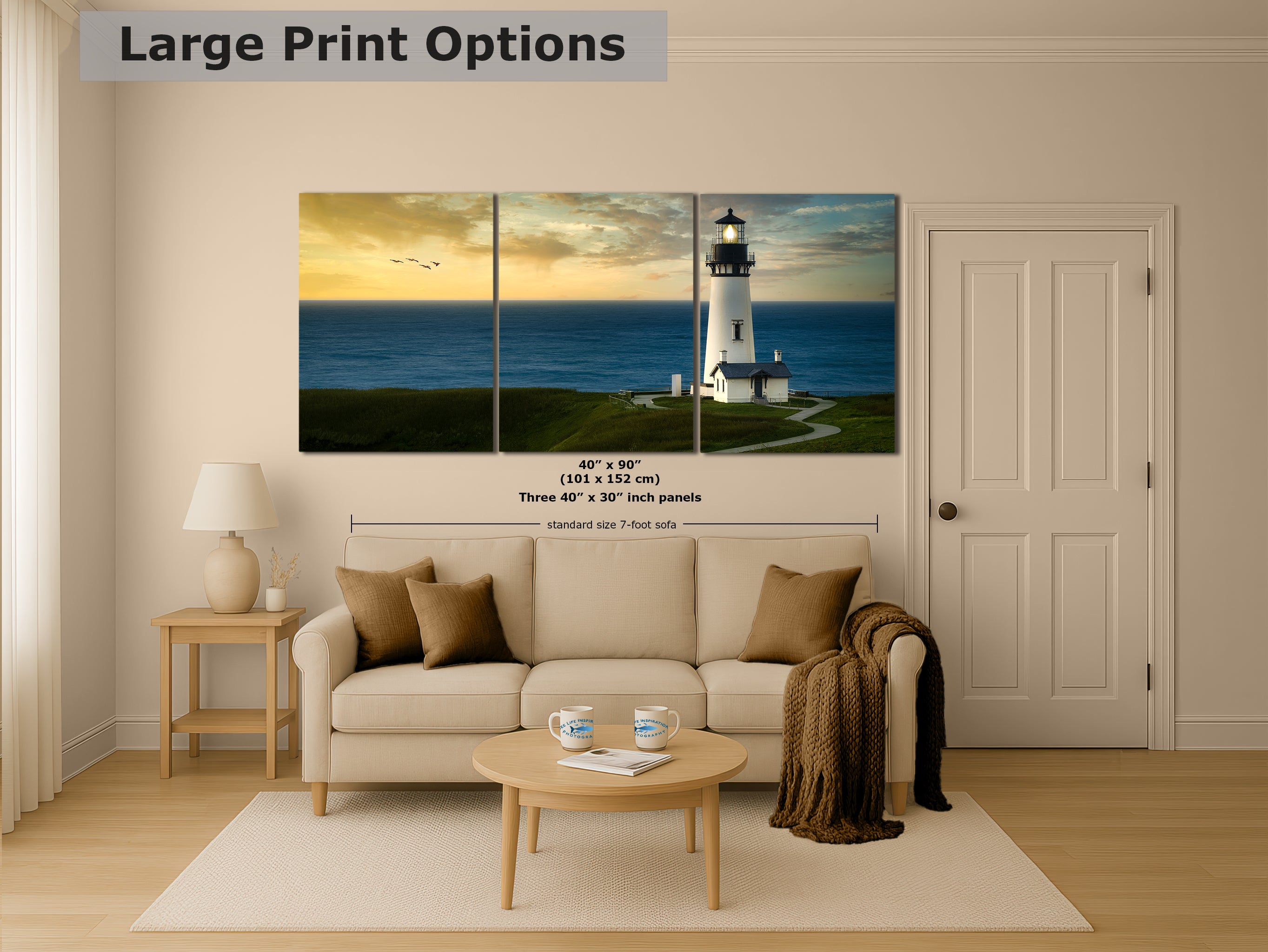 Yaquina Head Lighthouse Picture, Oregon Coast Ocean Picture, Pacific Northwest Beach Photo Wall Art for Office and Relaxation