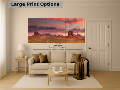 Monument Valley Arizona Desert Picture Nature Photo Panorama, Bohemian Style Relaxation Artwork for Meditation, Apartment, Office & House Decor