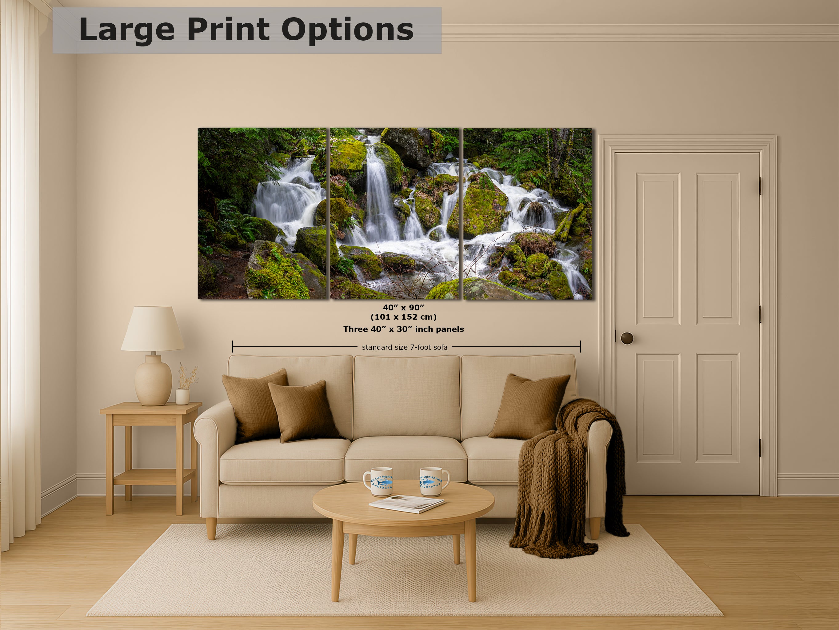 Oregon Pacific Northwest Waterfall Picture Nature Photo Relaxation Artwork in Bohemian Style for Meditation, Office, Apartment, House Decor