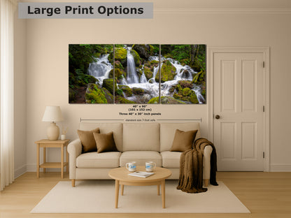 Oregon Pacific Northwest Waterfall Picture Nature Photo Relaxation Artwork in Bohemian Style for Meditation, Office, Apartment, House Decor