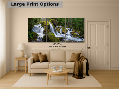 Oregon Waterfall Picture, Pacific Northwest Nature Photo Relaxation Artwork in Bohemian Style for Meditation, Office, Apartment, House Decor