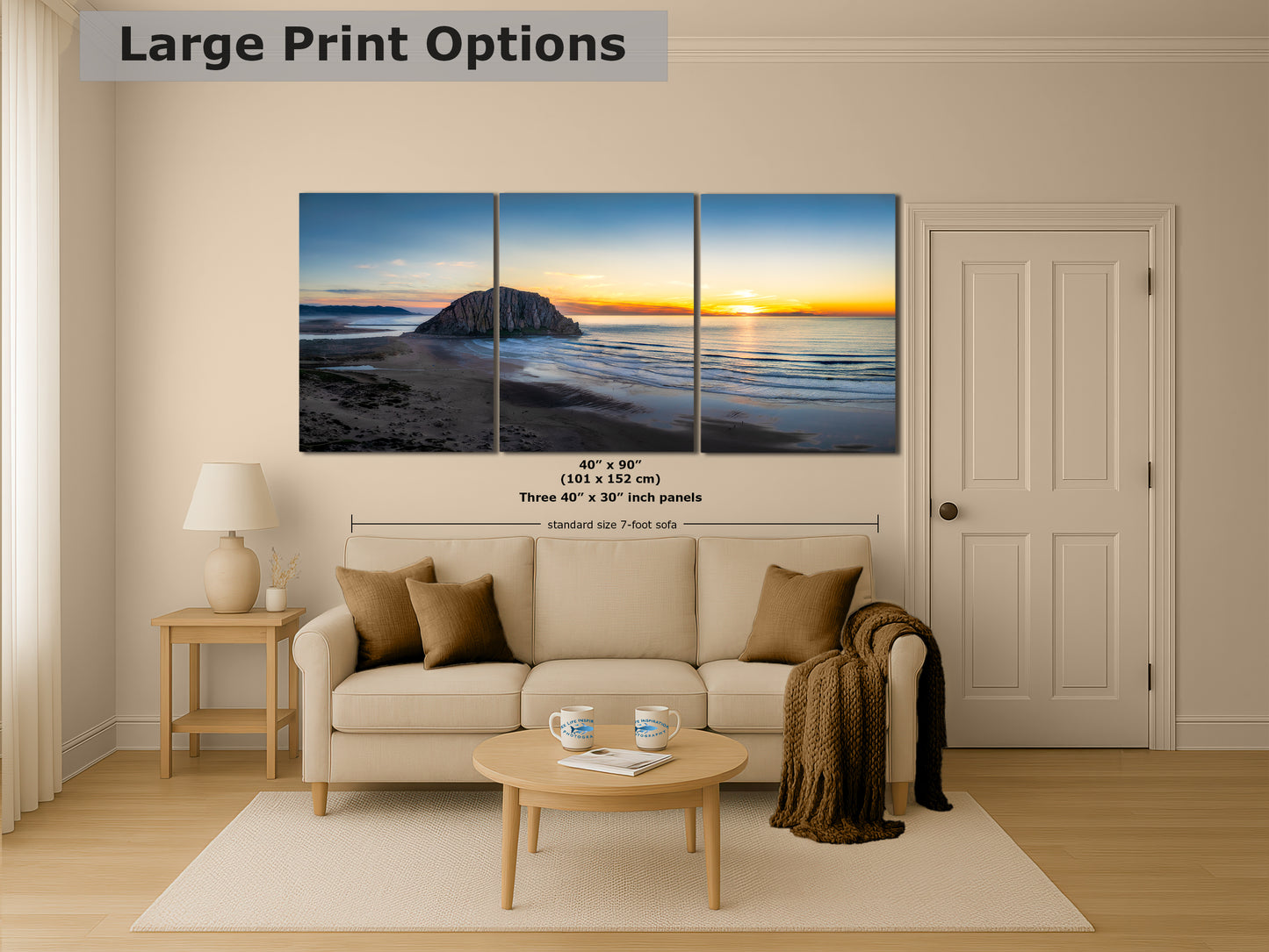 Morro Bay California Coastline Ocean Picture Nature Photo Panorama, Morro Rock Coastal Relaxation Artwork, Dorm Room, Office & House Decor