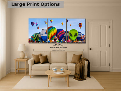 Hot Air Balloon Festival Mass Ascension Panorama Photo Lift Off | Albuquerque New Mexico Balloon Fiesta Wall Art | Office, Cubicle & House Decor