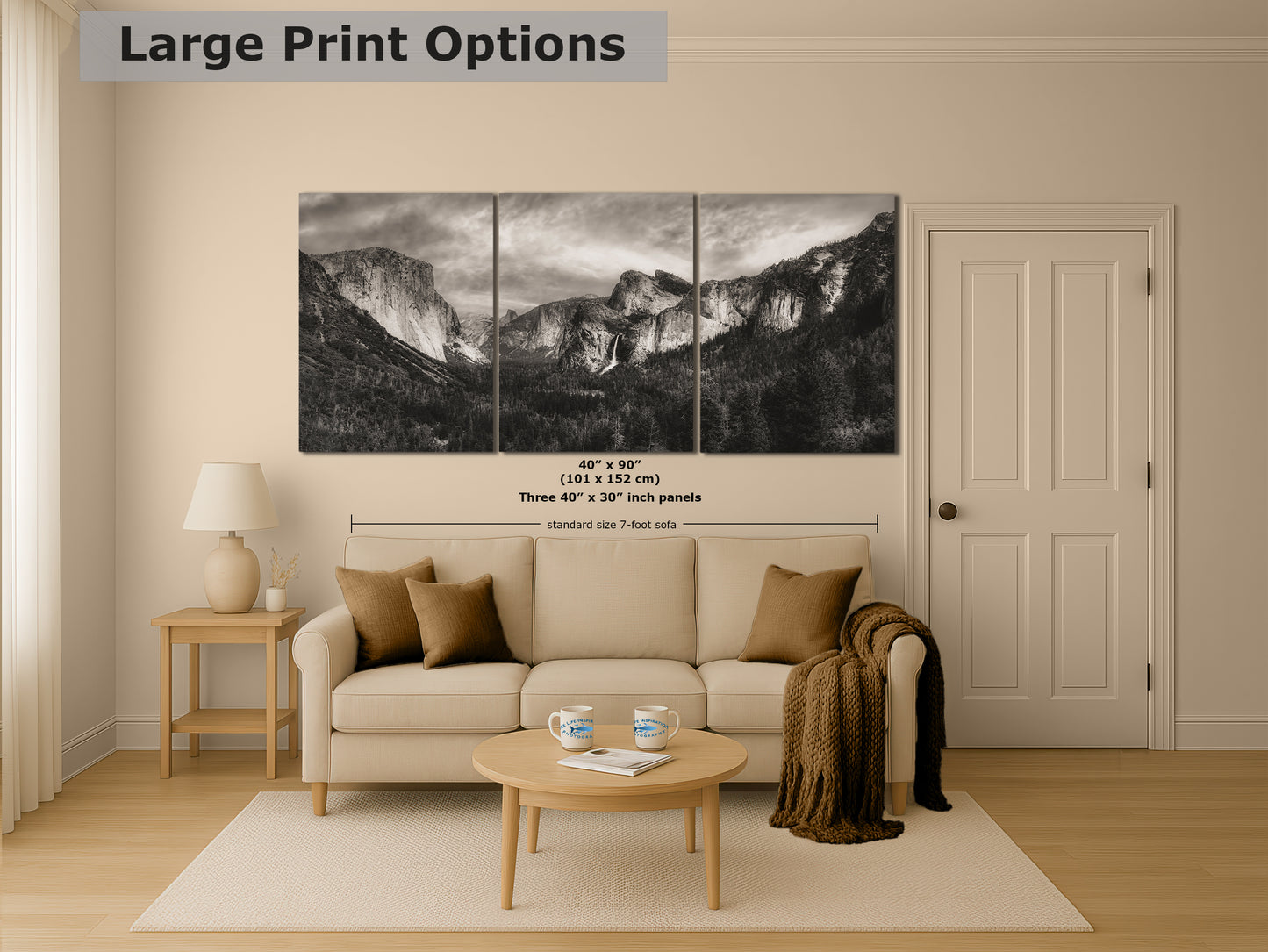 Tunnel View Yosemite National Park Mountain Picture Black and White Nature Photo Relaxation Artwork for Mediation, Office, & House Decor