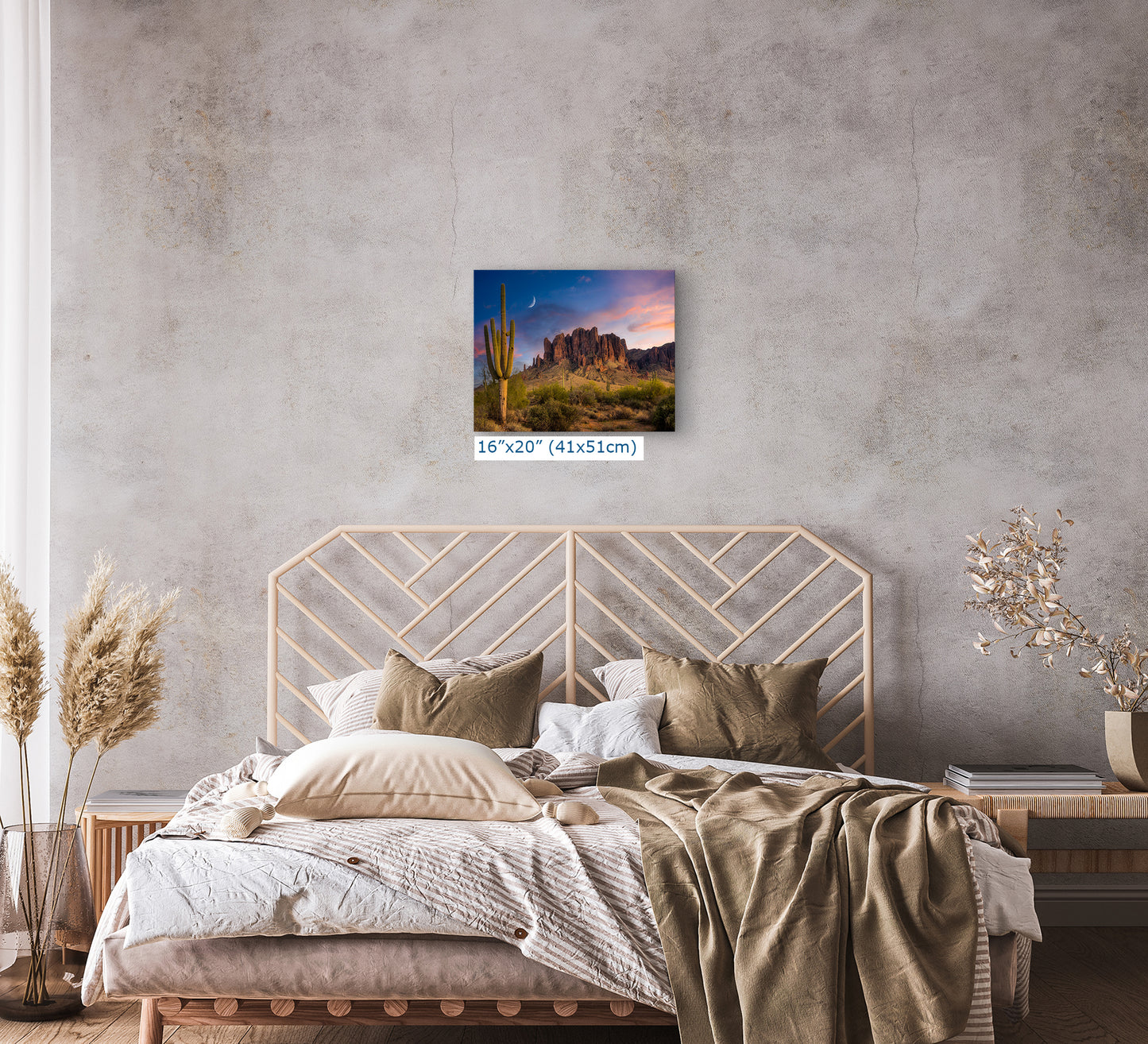 Arizona Desert Picture Sunset, Saguaro Cactus Artwork Nature Photo, Southwestern Wall Art of Superstition Mountains at Lost Dutchman State Park
