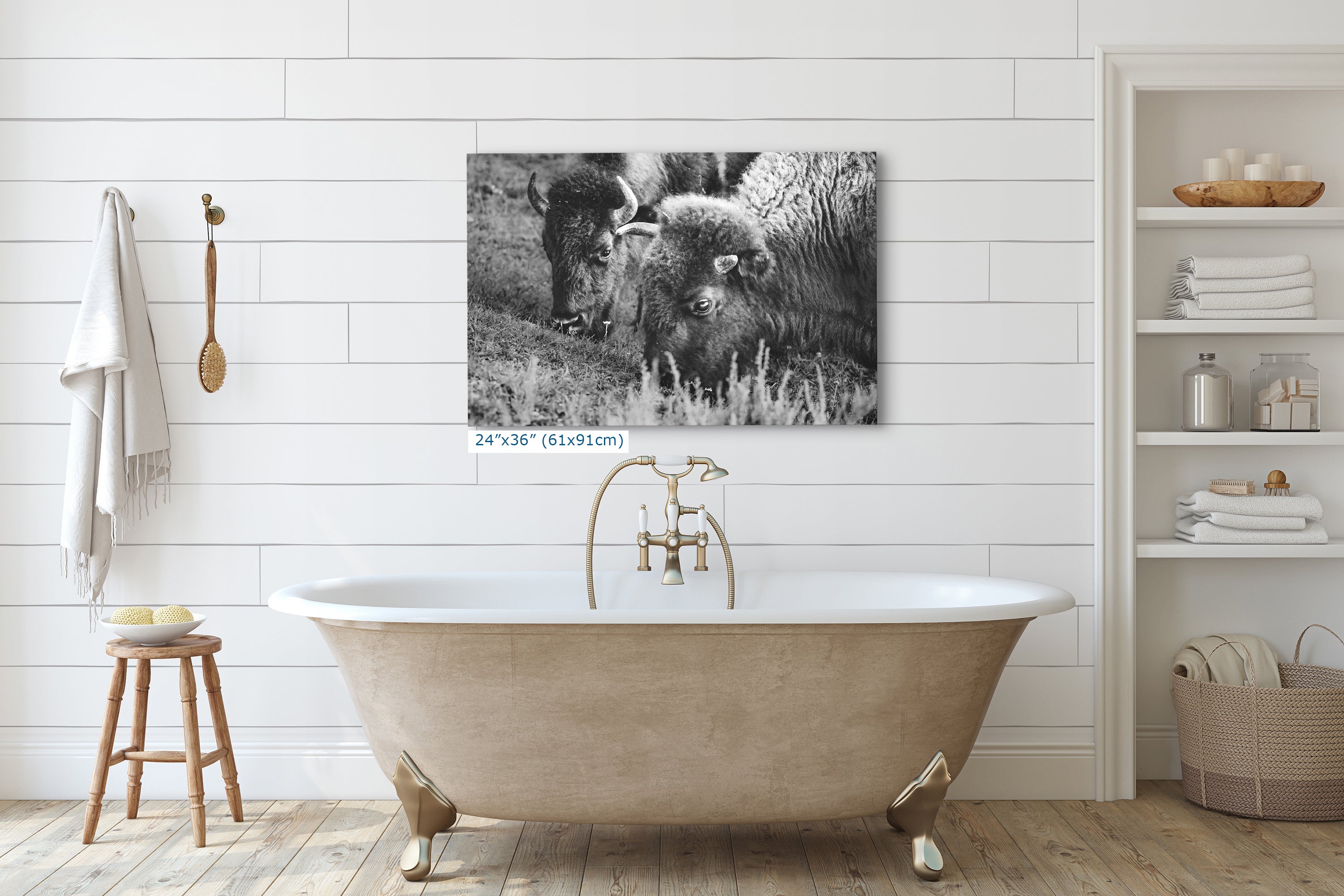 Grazing Buffalo Artwork Wildlife Photography, Black and White Bison Wall Decor, Rustic Cabin Animal Print, Nature Wall Art for Home or Office