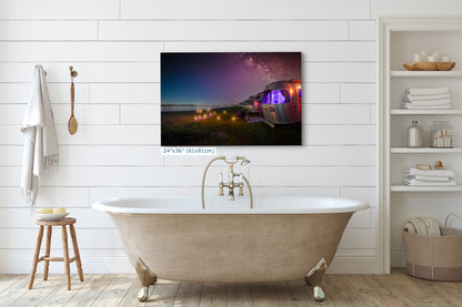 Airstream Travel Trailer Art Night Scene in San Diego, California Campsite Camping Decoration in Canvas, Paper, and Metal Wall Art